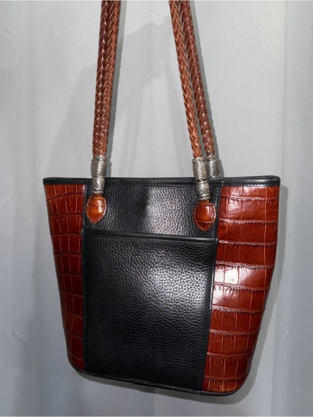 Authentic Brighton Black and Brown Croc-Accent
Shoulder Tote